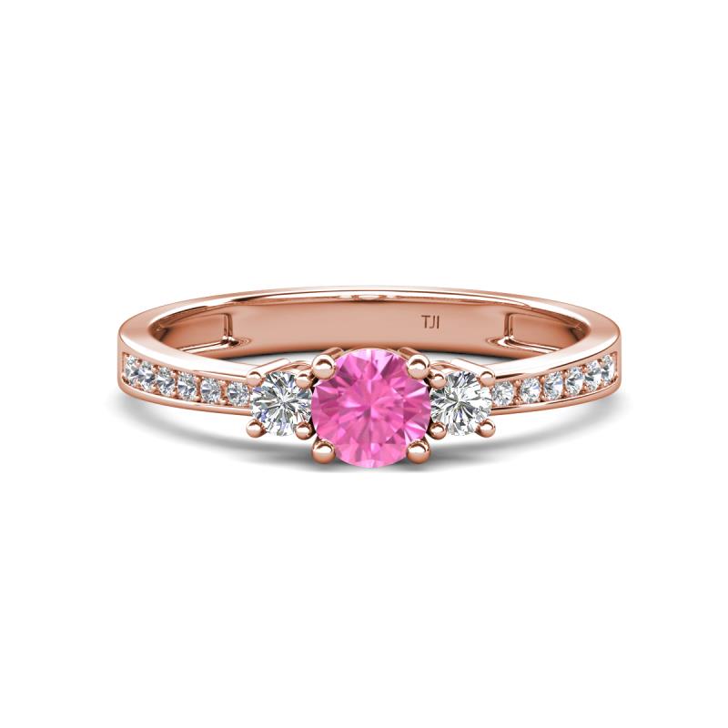 Aniyah 0.74 ctw (5.00 mm) Classic Three Stone Round Pink Sapphire and Natural Diamond Engagement Ring 