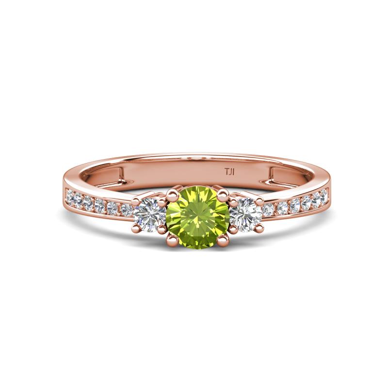 Aniyah 0.71 ctw (5.00 mm) Classic Three Stone Round Peridot and Natural Diamond Engagement Ring 