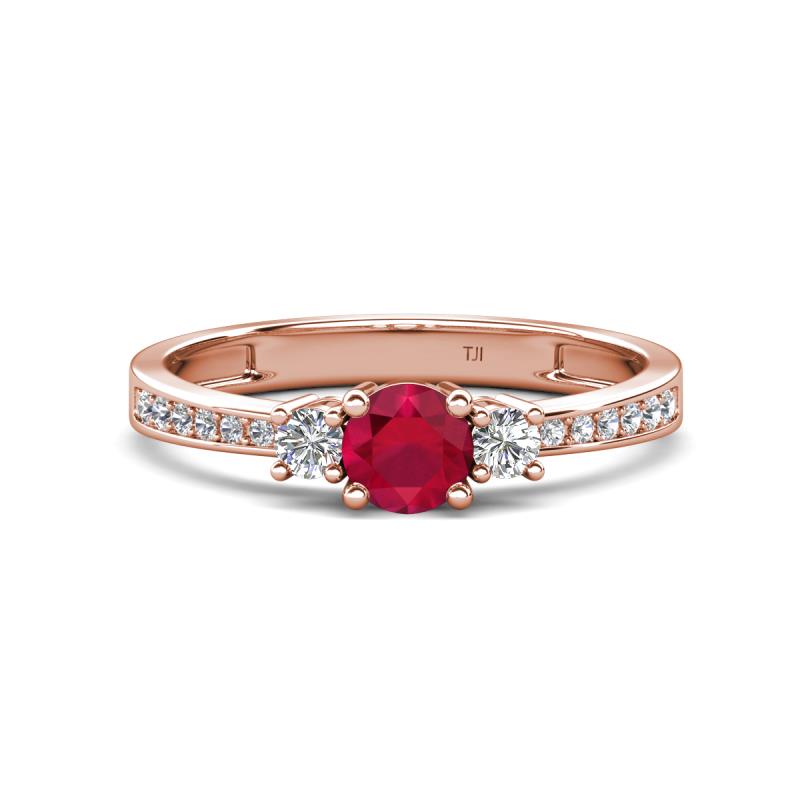 Aniyah 0.76 ctw (5.00 mm) Classic Three Stone Round Ruby and Natural Diamond Engagement Ring 