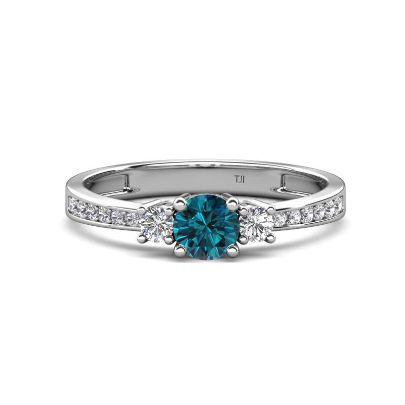 Aniyah 0.71 ctw (5.00 mm) Classic Three Stone Round Blue Diamond and Natural Diamond Engagement Ring 