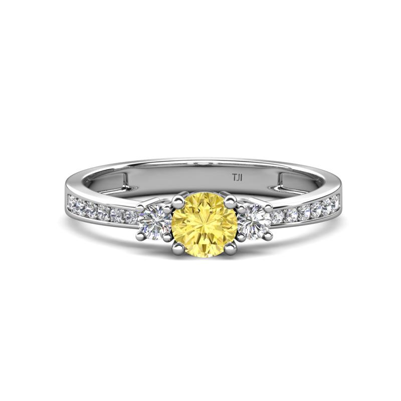 Aniyah 0.74 ctw (5.00 mm) Classic Three Stone Round Yellow Sapphire and Natural Diamond Engagement Ring 