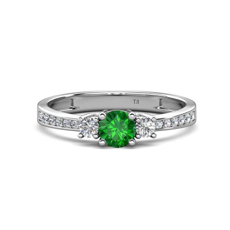 Aniyah 0.81 ctw (5.00 mm) Classic Three Stone Round Green Garnet and Natural Diamond Engagement Ring 
