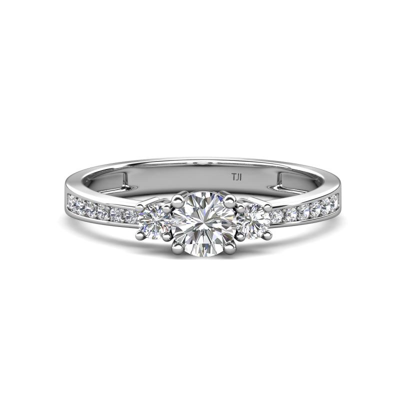 Aniyah 0.74 ctw (5.00 mm) Classic Three Stone Round White Sapphire and Natural Diamond Engagement Ring 