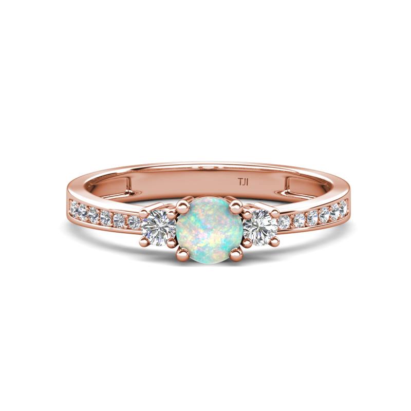 Aniyah 0.56 ctw (5.00 mm) Classic Three Stone Round Opal and Natural Diamond Engagement Ring 