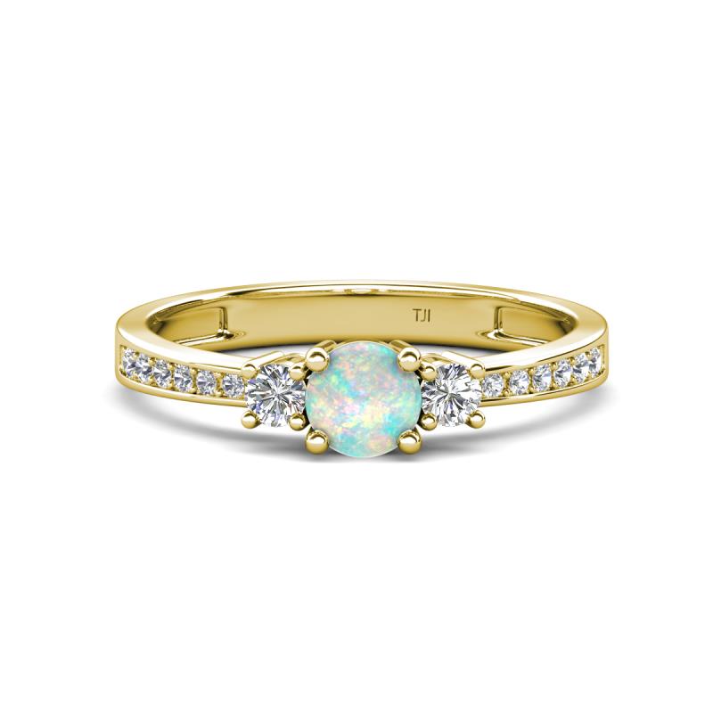 Aniyah 0.56 ctw (5.00 mm) Classic Three Stone Round Opal and Natural Diamond Engagement Ring 
