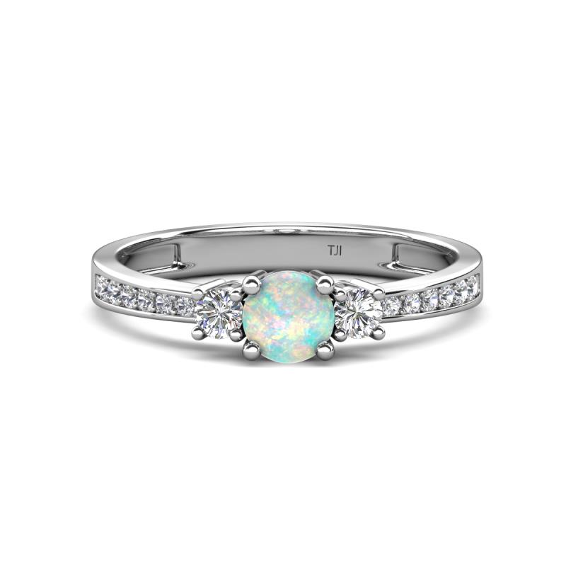 Aniyah 0.56 ctw (5.00 mm) Classic Three Stone Round Opal and Natural Diamond Engagement Ring 