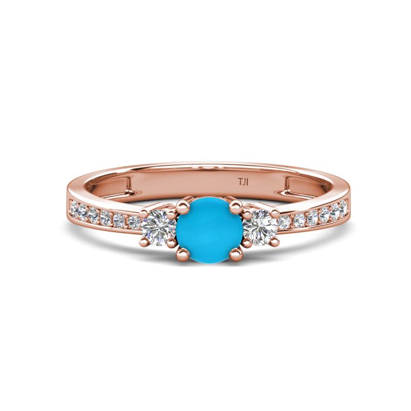 Aniyah 0.57 ctw (5.00 mm) Classic Three Stone Round Turquoise and Natural Diamond Engagement Ring 
