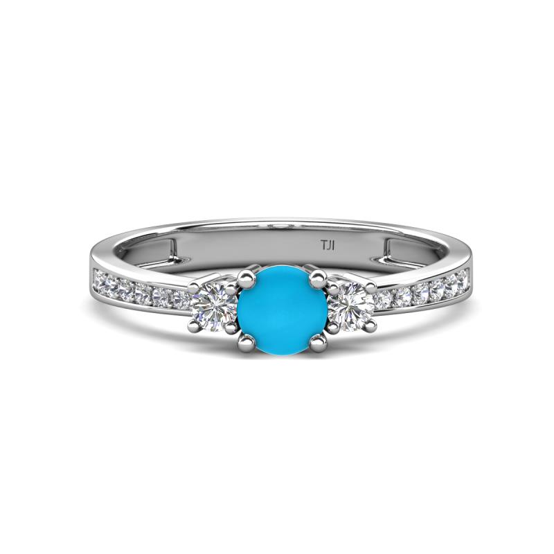 Aniyah 0.57 ctw (5.00 mm) Classic Three Stone Round Turquoise and Natural Diamond Engagement Ring 