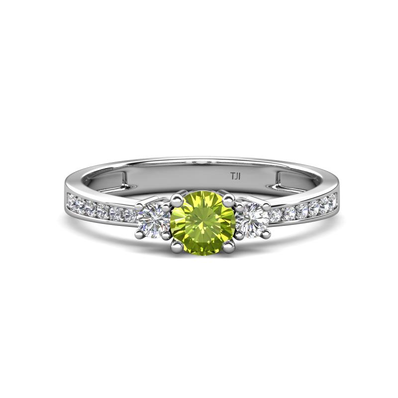 Aniyah 0.71 ctw (5.00 mm) Classic Three Stone Round Peridot and Natural Diamond Engagement Ring 