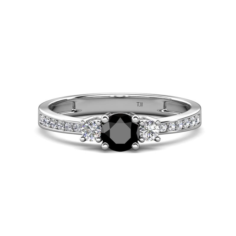 Aniyah 0.71 ctw (5.00 mm) Classic Three Stone Round Black Diamond and Natural Diamond Engagement Ring 