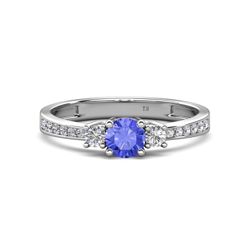 Aniyah 0.68 ctw (5.00 mm) Classic Three Stone Round Tanzanite and Natural Diamond Engagement Ring 