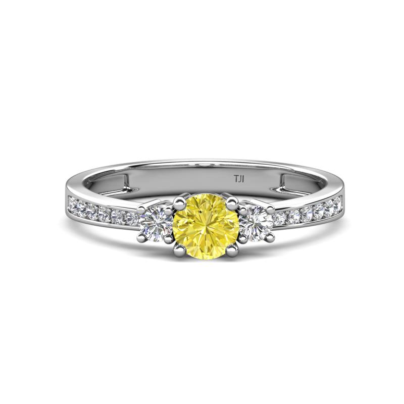 Aniyah 0.71 ctw (5.00 mm) Classic Three Stone Round Yellow Diamond and Natural Diamond Engagement Ring 