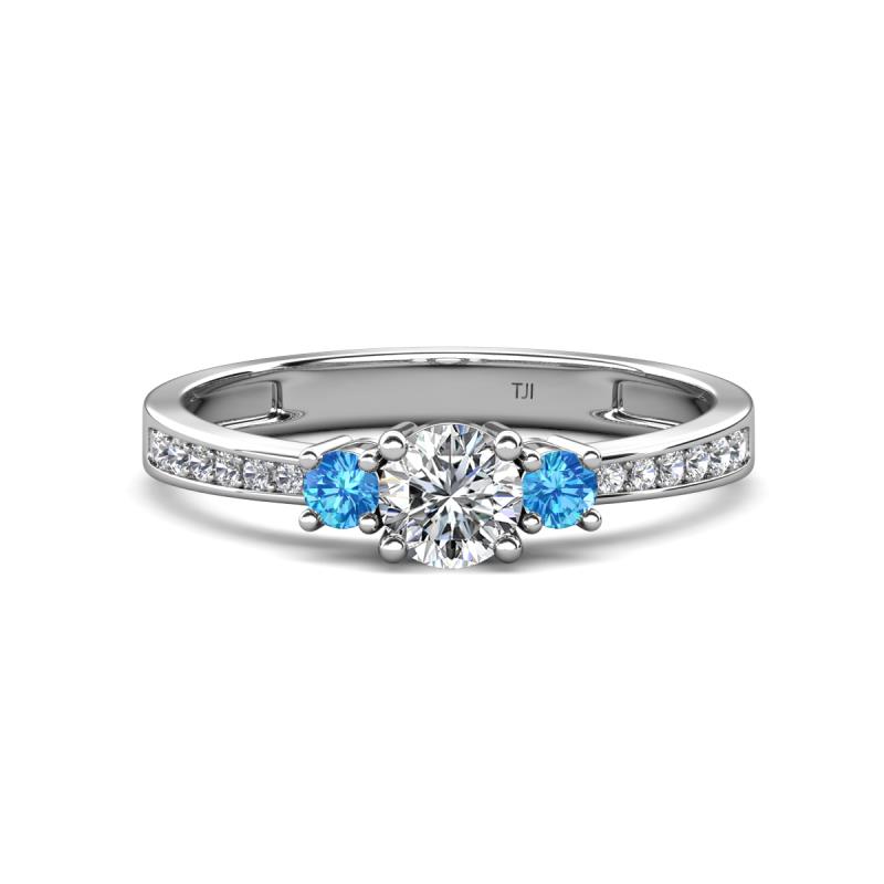Aniyah 0.70 ctw (5.00 mm) Classic Three Stone Round Natural Diamond and Blue Topaz Engagement Ring 
