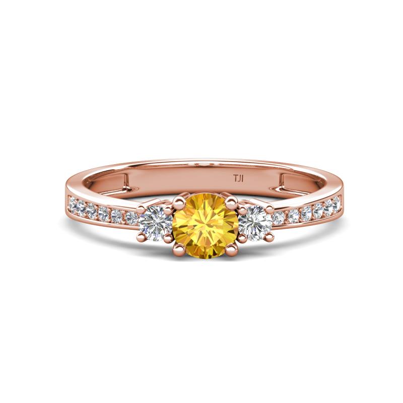 Aniyah 0.61 ctw (5.00 mm) Classic Three Stone Round Citrine and Lab Grown Diamond Engagement Ring 
