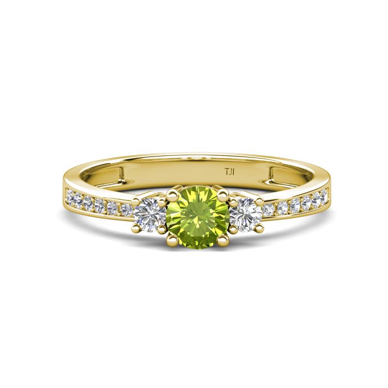 Aniyah 0.71 ctw (5.00 mm) Classic Three Stone Round Peridot and Lab Grown Diamond Engagement Ring 