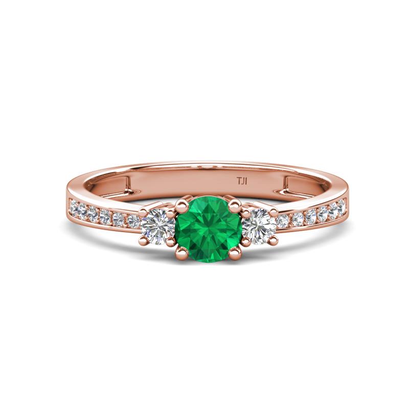 Aniyah 0.61 ctw (5.00 mm) Classic Three Stone Round Emerald and Lab Grown Diamond Engagement Ring 