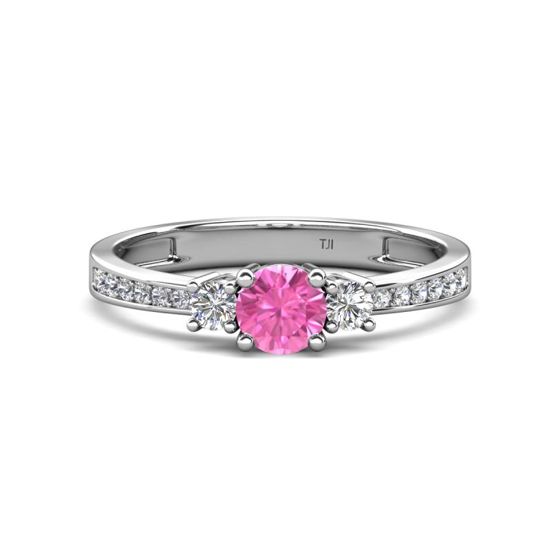 Aniyah 0.74 ctw (5.00 mm) Classic Three Stone Round Pink Sapphire and Lab Grown Diamond Engagement Ring 