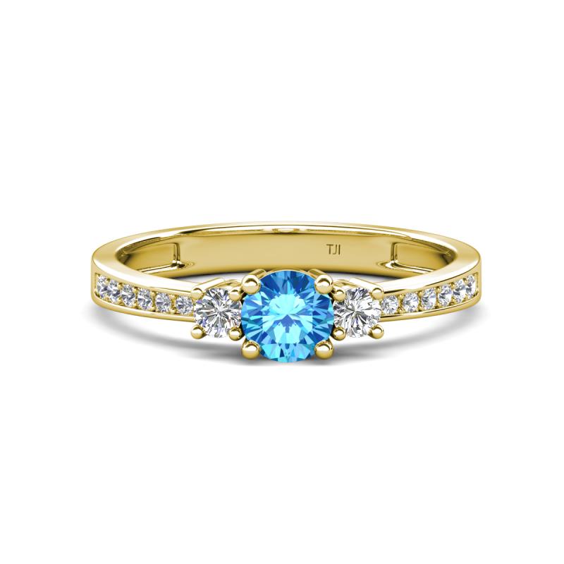Aniyah 0.71 ctw (5.00 mm) Classic Three Stone Round Blue Topaz and Lab Grown Diamond Engagement Ring 