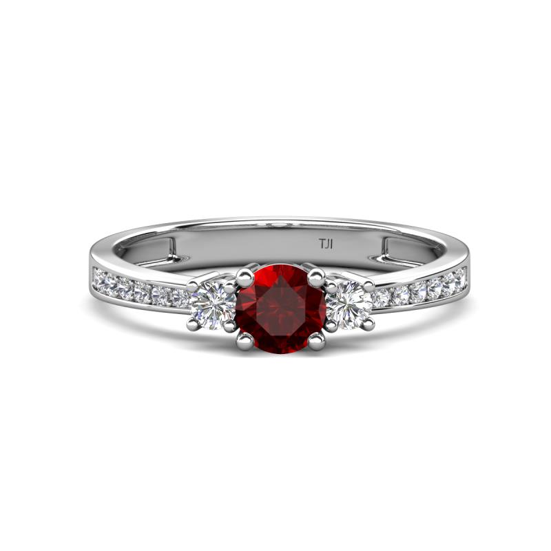 Aniyah 0.84 ctw (5.00 mm) Classic Three Stone Round Red Garnet and Lab Grown Diamond Engagement Ring 