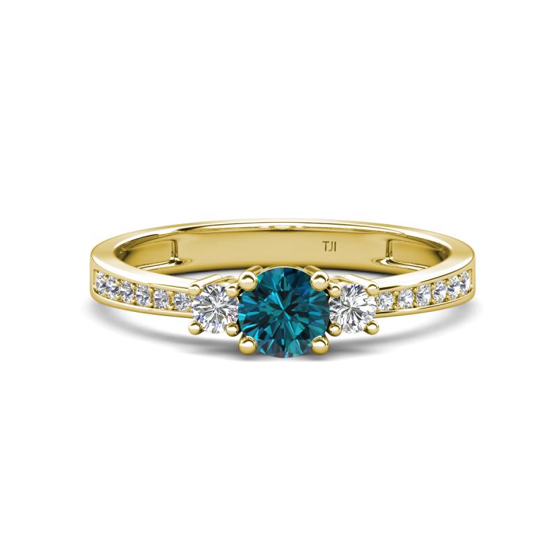 Aniyah 0.71 ctw (5.00 mm) Classic Three Stone Round Blue Diamond and Lab Grown Diamond Engagement Ring 