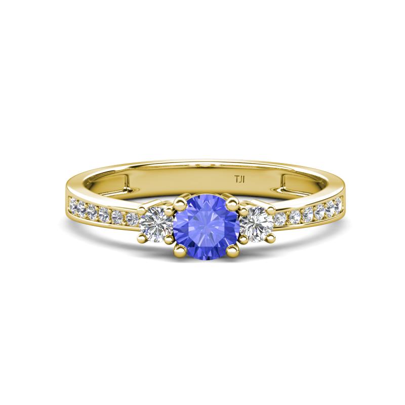 Aniyah 0.68 ctw (5.00 mm) Classic Three Stone Round Tanzanite and Lab Grown Diamond Engagement Ring 