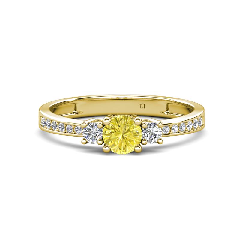 Aniyah 0.71 ctw (5.00 mm) Classic Three Stone Round Yellow Diamond and Lab Grown Diamond Engagement Ring 