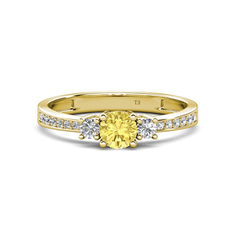 Aniyah 0.74 ctw (5.00 mm) Classic Three Stone Round Yellow Sapphire and Lab Grown Diamond Engagement Ring 