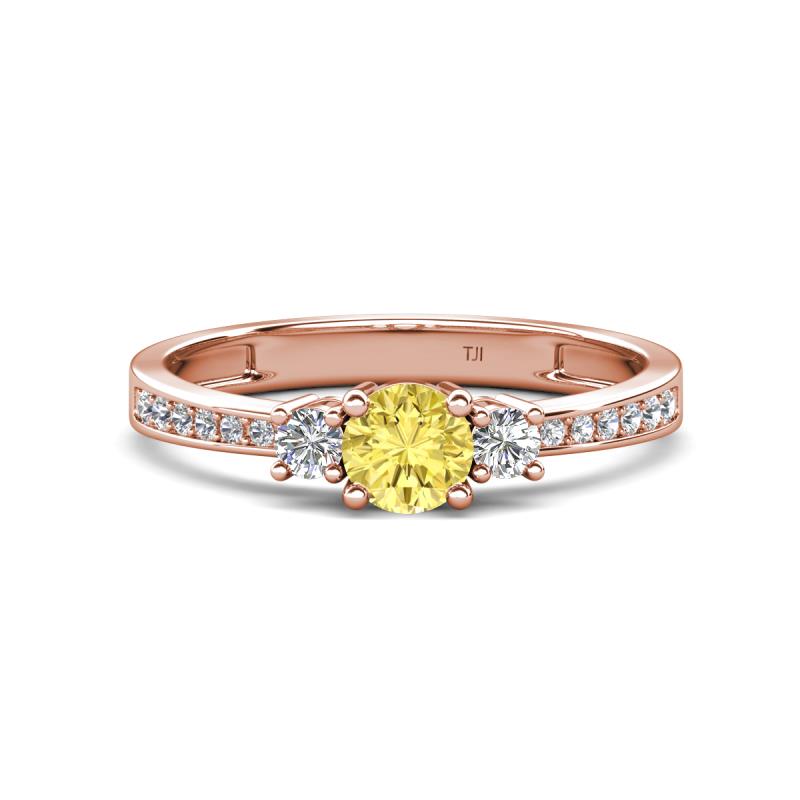 Aniyah 0.74 ctw (5.00 mm) Classic Three Stone Round Yellow Sapphire and Lab Grown Diamond Engagement Ring 