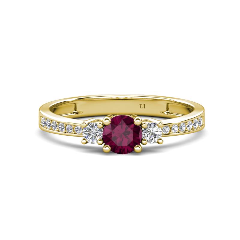 Aniyah 0.71 ctw (5.00 mm) Classic Three Stone Round Rhodolite Garnet and Lab Grown Diamond Engagement Ring 