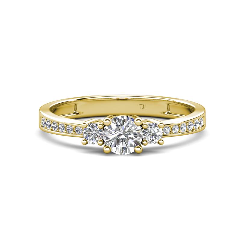 Aniyah 0.74 ctw (5.00 mm) Classic Three Stone Round White Sapphire and Lab Grown Diamond Engagement Ring 