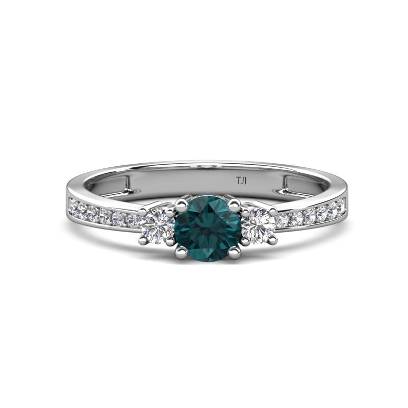 Aniyah 0.71 ctw (5.00 mm) Classic Three Stone Round London Blue Topaz and Lab Grown Diamond Engagement Ring 