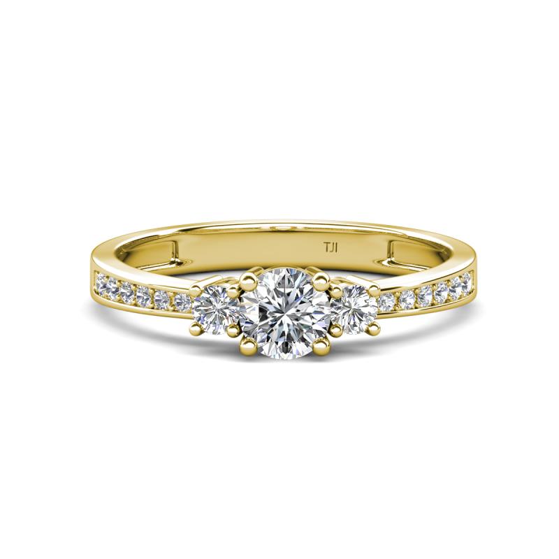 Aniyah 0.66 ctw (5.00 mm) Classic Three Stone Round Moissanite and Lab Grown Diamond Engagement Ring 