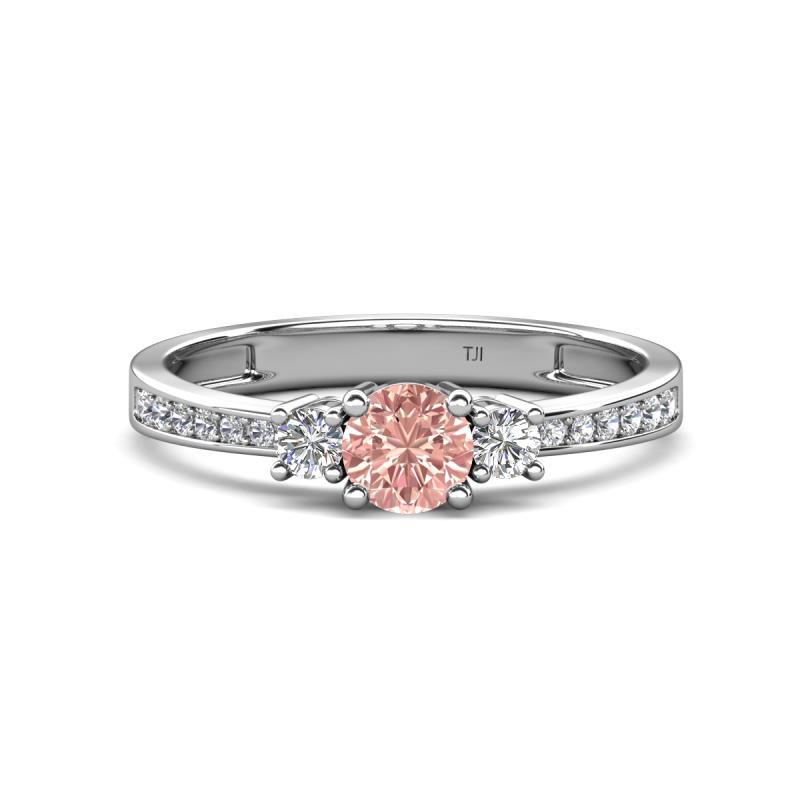 Aniyah 0.69 ctw (5.00 mm) Classic Three Stone Round Morganite and Lab Grown Diamond Engagement Ring 