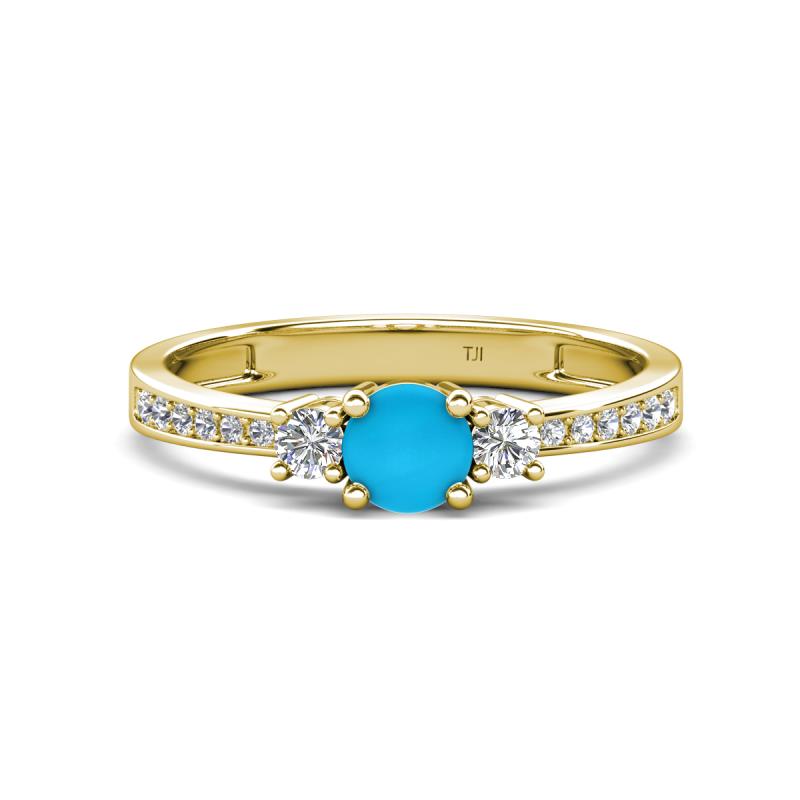 Aniyah 0.57 ctw (5.00 mm) Classic Three Stone Round Turquoise and Lab Grown Diamond Engagement Ring 