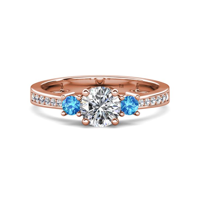 Aniyah 1.32 ctw (6.50 mm) GIA Certified Classic Three Stone Round Natural Diamond (SI/H) and Blue Topaz Engagement Ring 