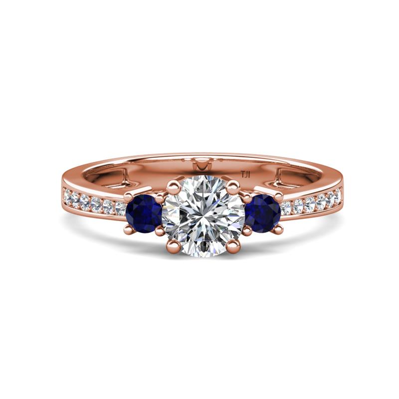 Aniyah 1.36 ctw (6.50 mm) GIA Certified Classic Three Stone Round Natural Diamond (SI/G) and Blue Sapphire Engagement Ring 
