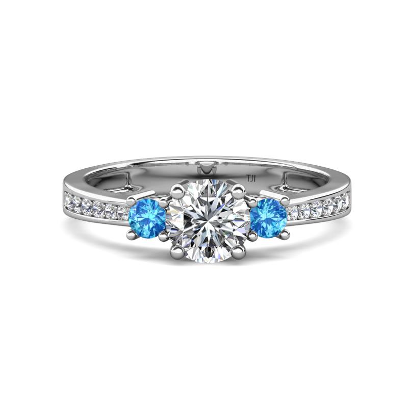 Aniyah 1.32 ctw (6.50 mm) GIA Certified Classic Three Stone Round Natural Diamond (SI/G) and Blue Topaz Engagement Ring 