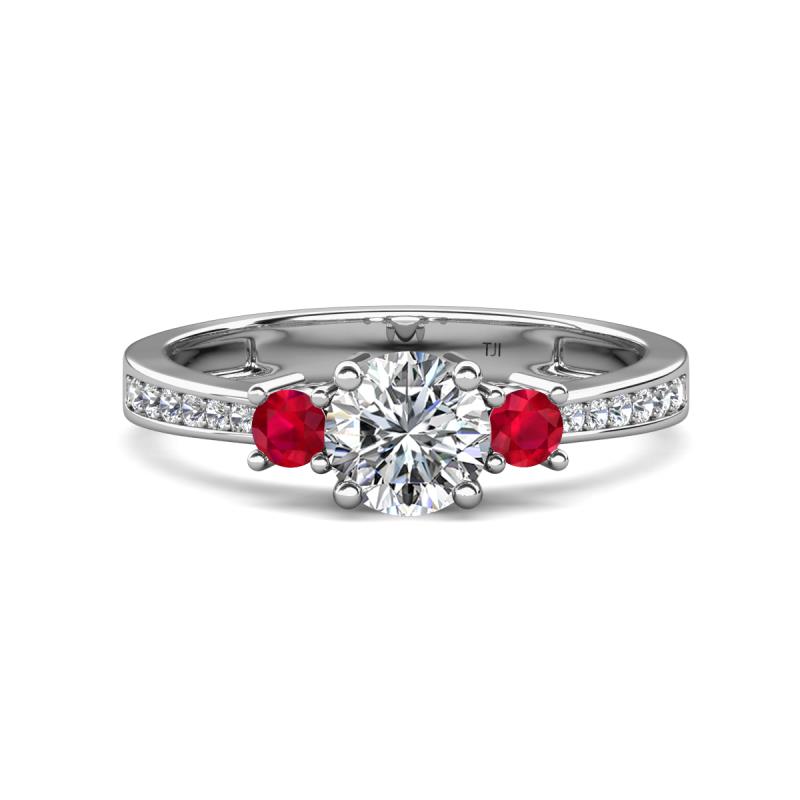 Aniyah 1.34 ctw (6.50 mm) GIA Certified Classic Three Stone Round Natural Diamond (SI/G) and Ruby Engagement Ring 