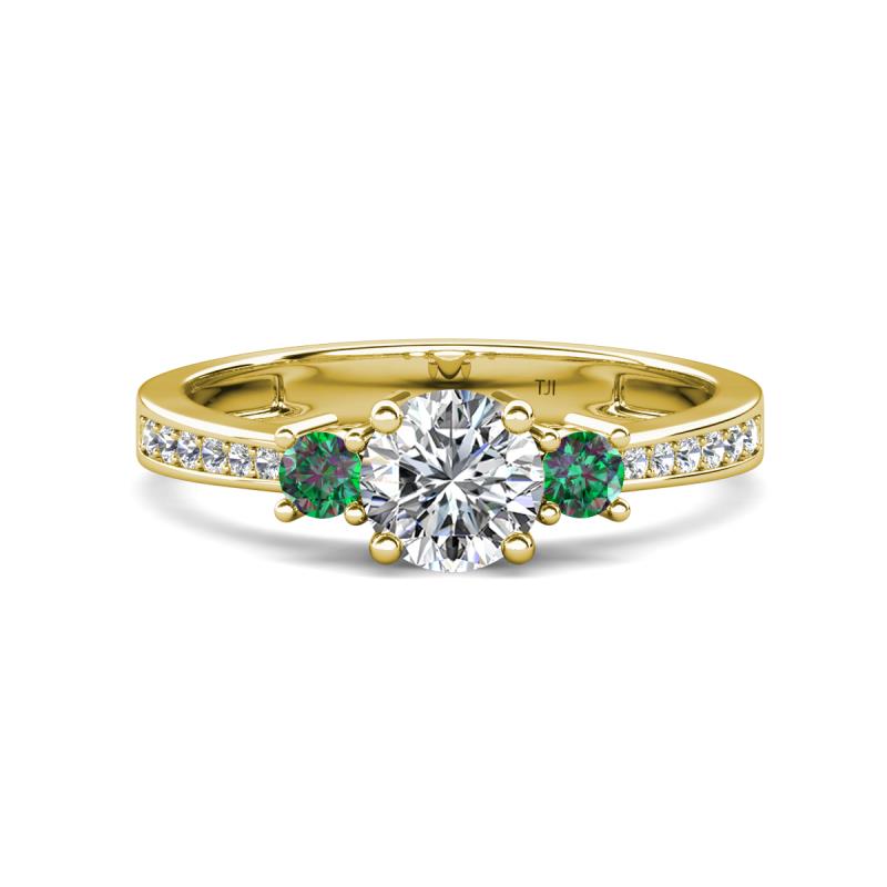 Aniyah 1.38 ctw (6.50 mm) GIA Certified Classic Three Stone Round Natural Diamond (SI/H) and Lab Created Alexandrite Engagement Ring 