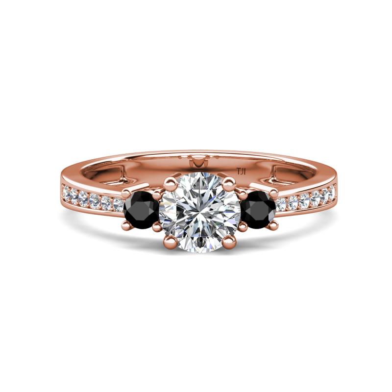 Aniyah 1.36 ctw (6.50 mm) GIA Certified Classic Three Stone Round Natural Diamond (SI/H) and Black Diamond Engagement Ring 