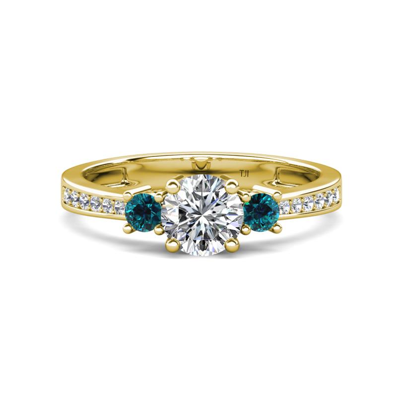 Aniyah 1.34 ctw (6.50 mm) GIA Certified Classic Three Stone Round Natural Diamond (SI/G) and Blue Diamond Engagement Ring 