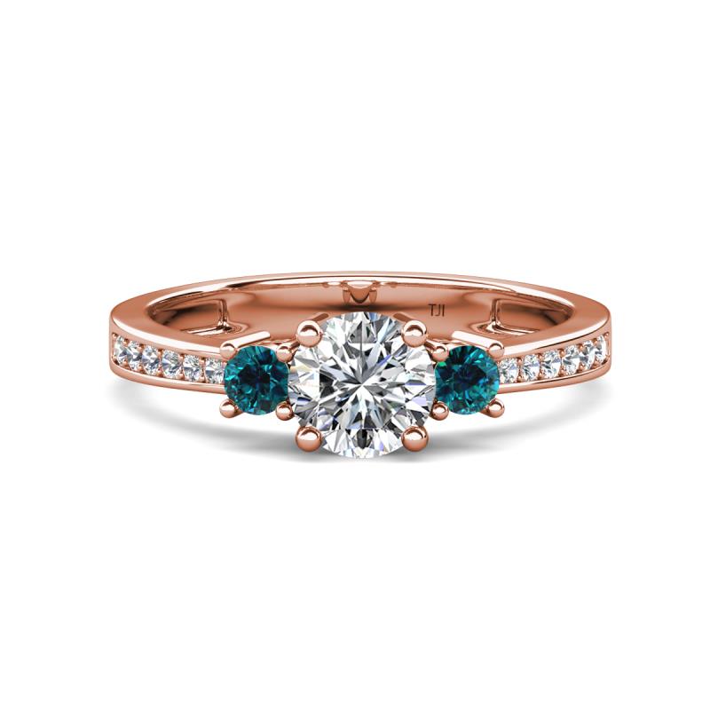 Aniyah 1.34 ctw (6.50 mm) GIA Certified Classic Three Stone Round Natural Diamond (SI/G) and Blue Diamond Engagement Ring 
