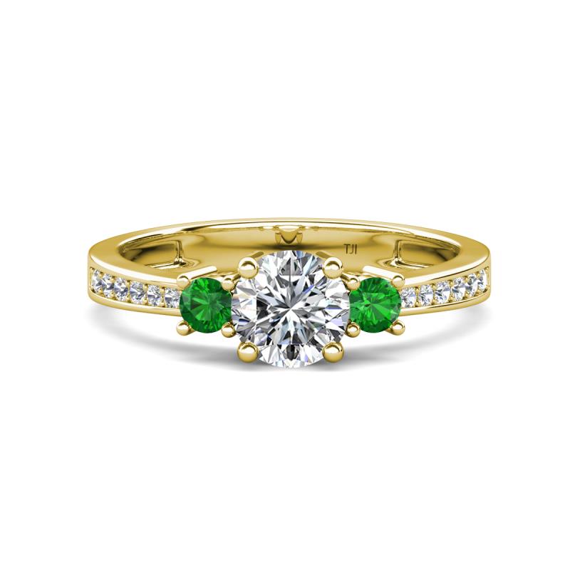 Aniyah 1.38 ctw (6.50 mm) GIA Certified Classic Three Stone Round Natural Diamond (SI/H) and Green Garnet Engagement Ring 