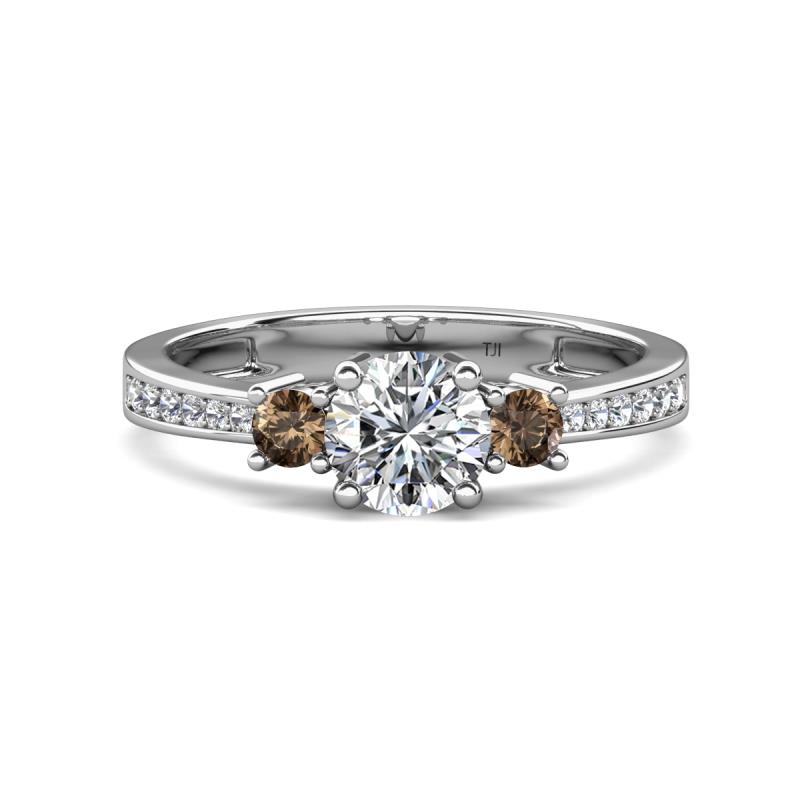 Aniyah 1.34 ctw (6.50 mm) GIA Certified Classic Three Stone Round Natural Diamond (SI/G) and Smoky Quartz Engagement Ring 
