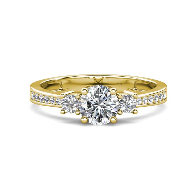 Aniyah 1.35 ctw (6.50 mm) GIA Certified Classic Three Stone Round Natural Diamond (SI/G) and White Sapphire Engagement Ring 