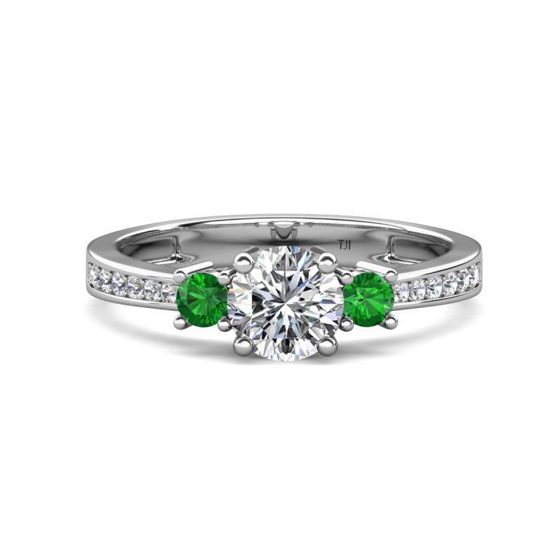 Aniyah 1.38 ctw (6.50 mm) GIA Certified Classic Three Stone Round Natural Diamond (SI/H) and Green Garnet Engagement Ring 