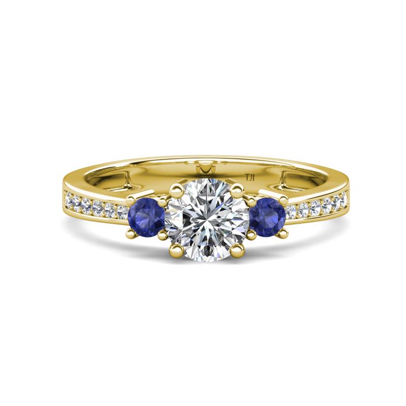 Aniyah 1.30 ctw (6.50 mm) GIA Certified Classic Three Stone Round Natural Diamond (SI/H) and Iolite Engagement Ring 