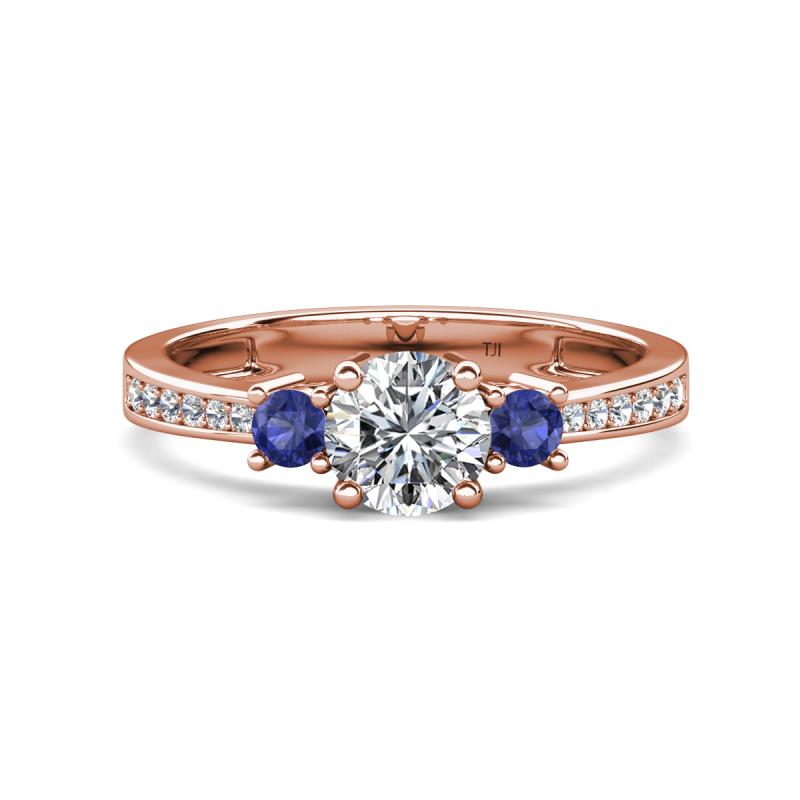 Aniyah 1.30 ctw (6.50 mm) GIA Certified Classic Three Stone Round Natural Diamond (SI/G) and Iolite Engagement Ring 