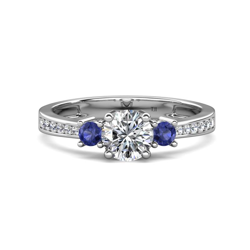 Aniyah 1.30 ctw (6.50 mm) GIA Certified Classic Three Stone Round Natural Diamond (SI/G) and Iolite Engagement Ring 