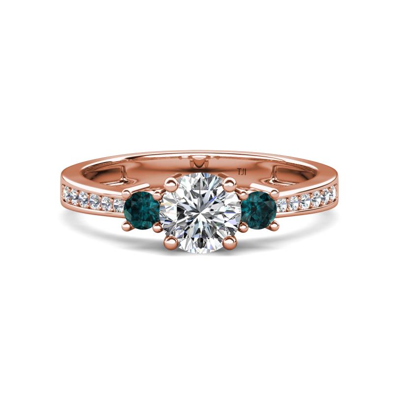 Aniyah 1.36 ctw (6.50 mm) GIA Certified Classic Three Stone Round Natural Diamond (SI/G) and London Blue Topaz Engagement Ring 